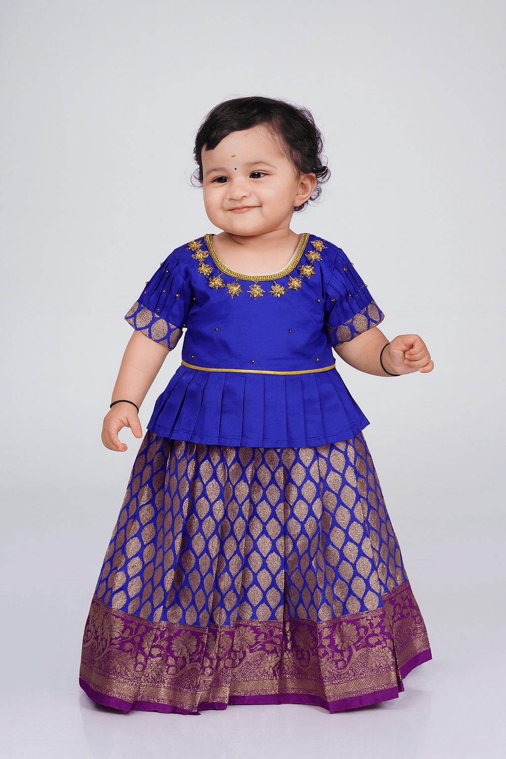 Kids Pepsi Blue Traditional AARI Work pattu Pavadai PPP1596 - Prince N Princess