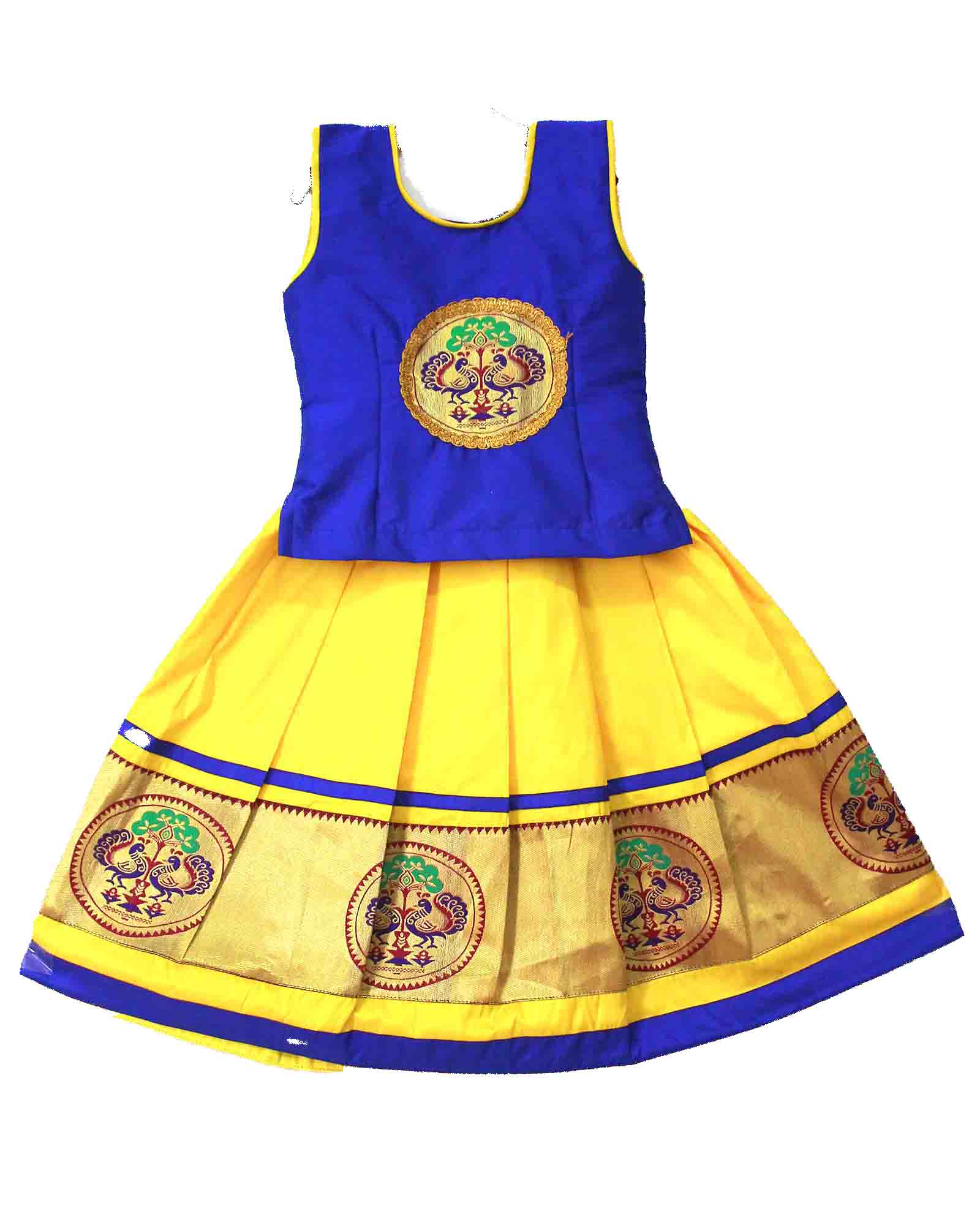 Kids Pepsi Blue With Yellow Traditional Pattupavadai PPP952 - Prince N Princess