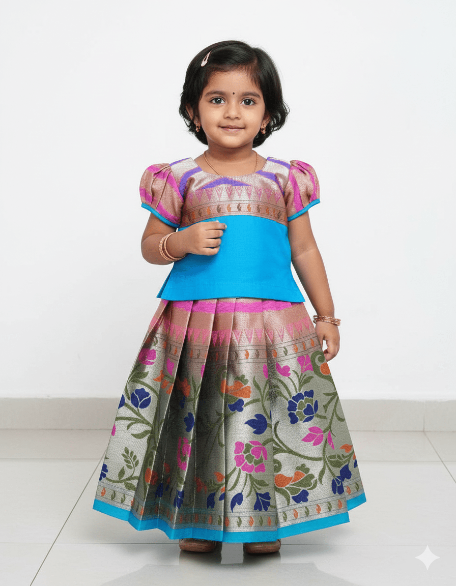 Kids Pink and Blue Traditional Pattu Pavadai PPP1331 - Prince N Princess