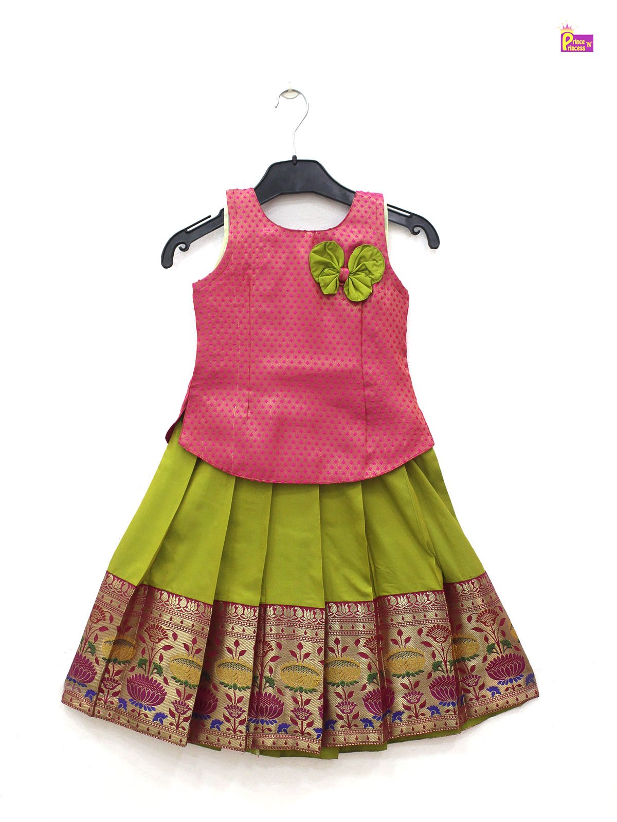 Kids Pink and Green Traditional Pattupavadai PPP1823 - Prince N Princess