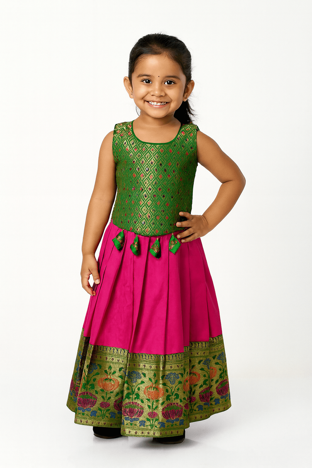 Kids Pink and Green Traditional Pattupavadai PPP1825 - Prince N Princess