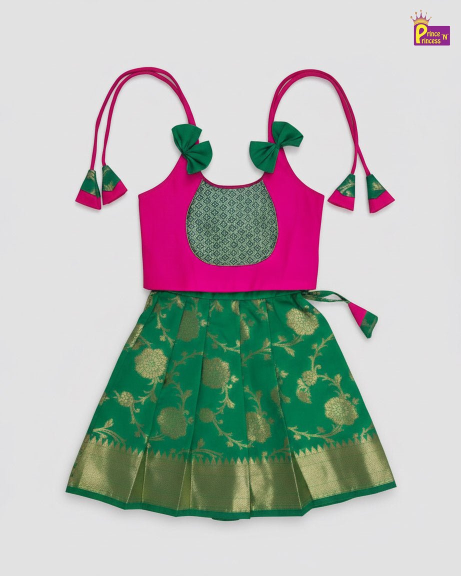 Kids Pink and Green Traditional Pattupavadai PPP2013 - Prince N Princess