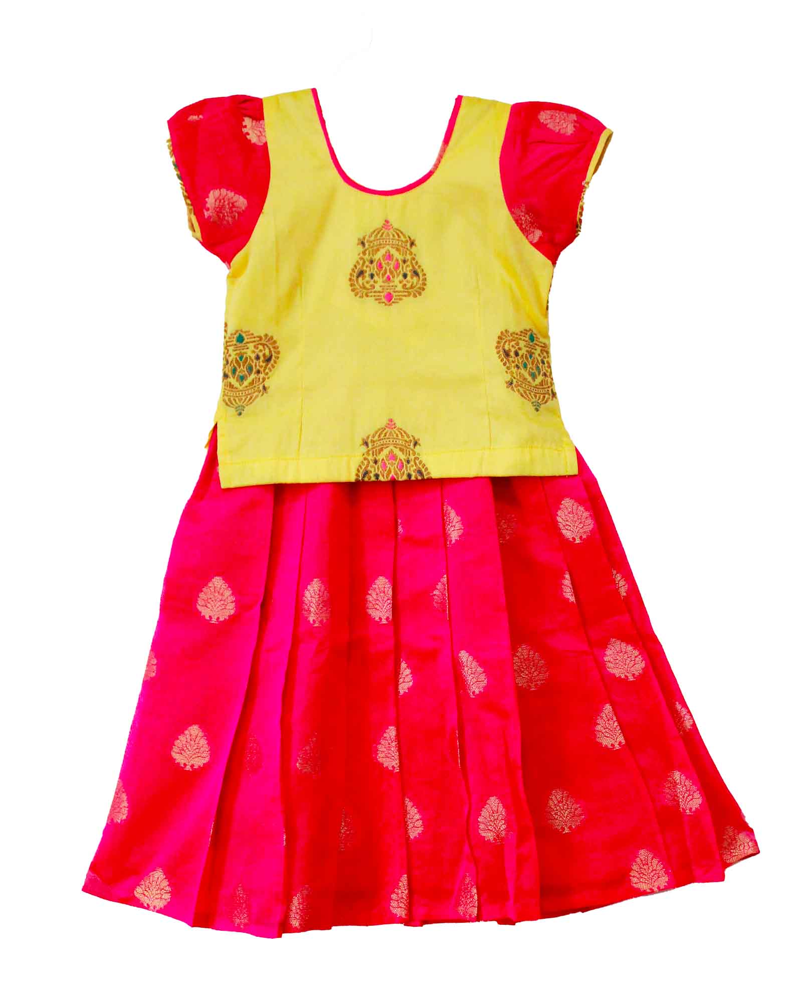 Kids Pink And Half white Traditional Pattu Pavadai PPP1019 - Prince N Princess