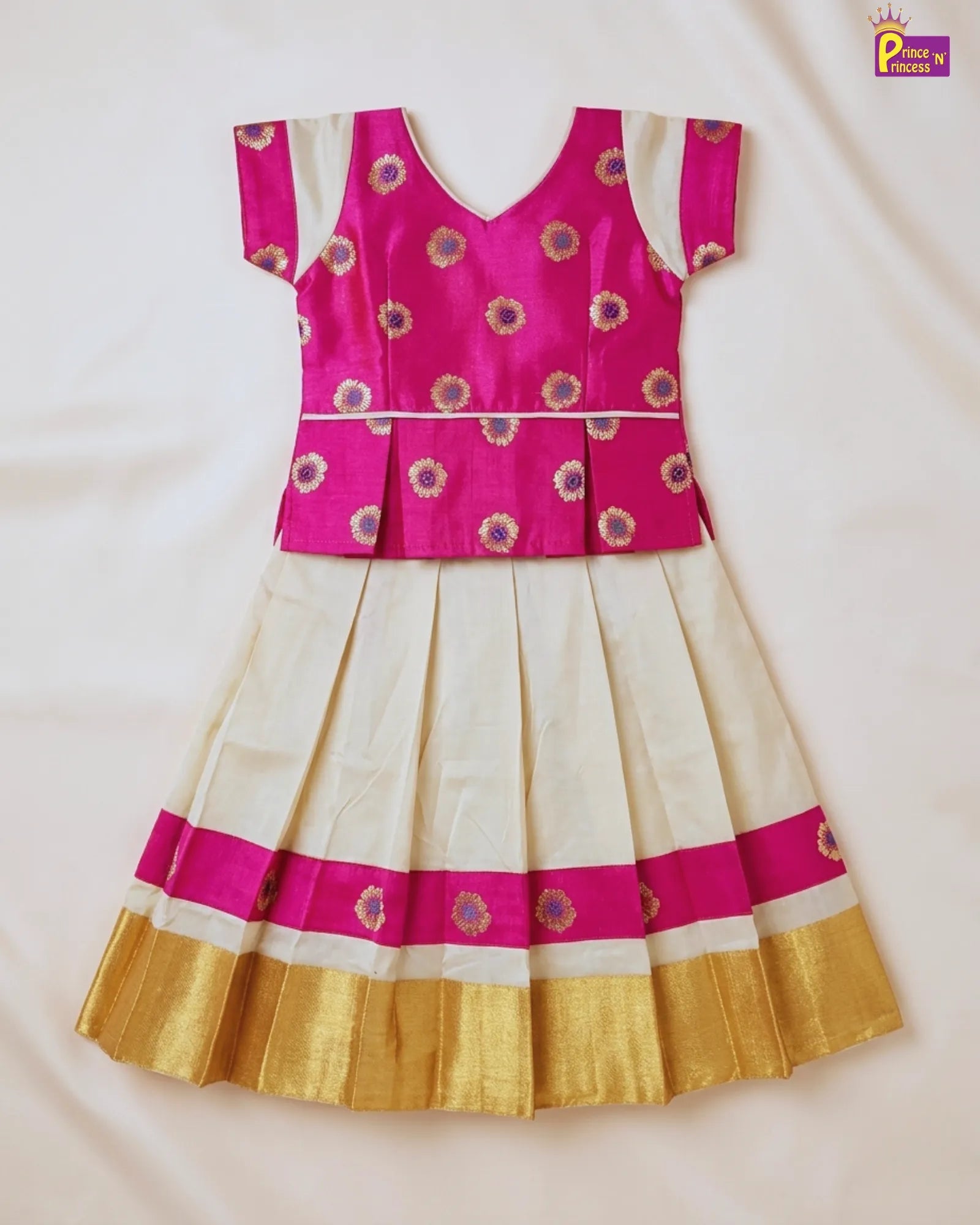 Kids Pink And Half white Traditional Pattu Pavadai PPP1346 for kids festival wear