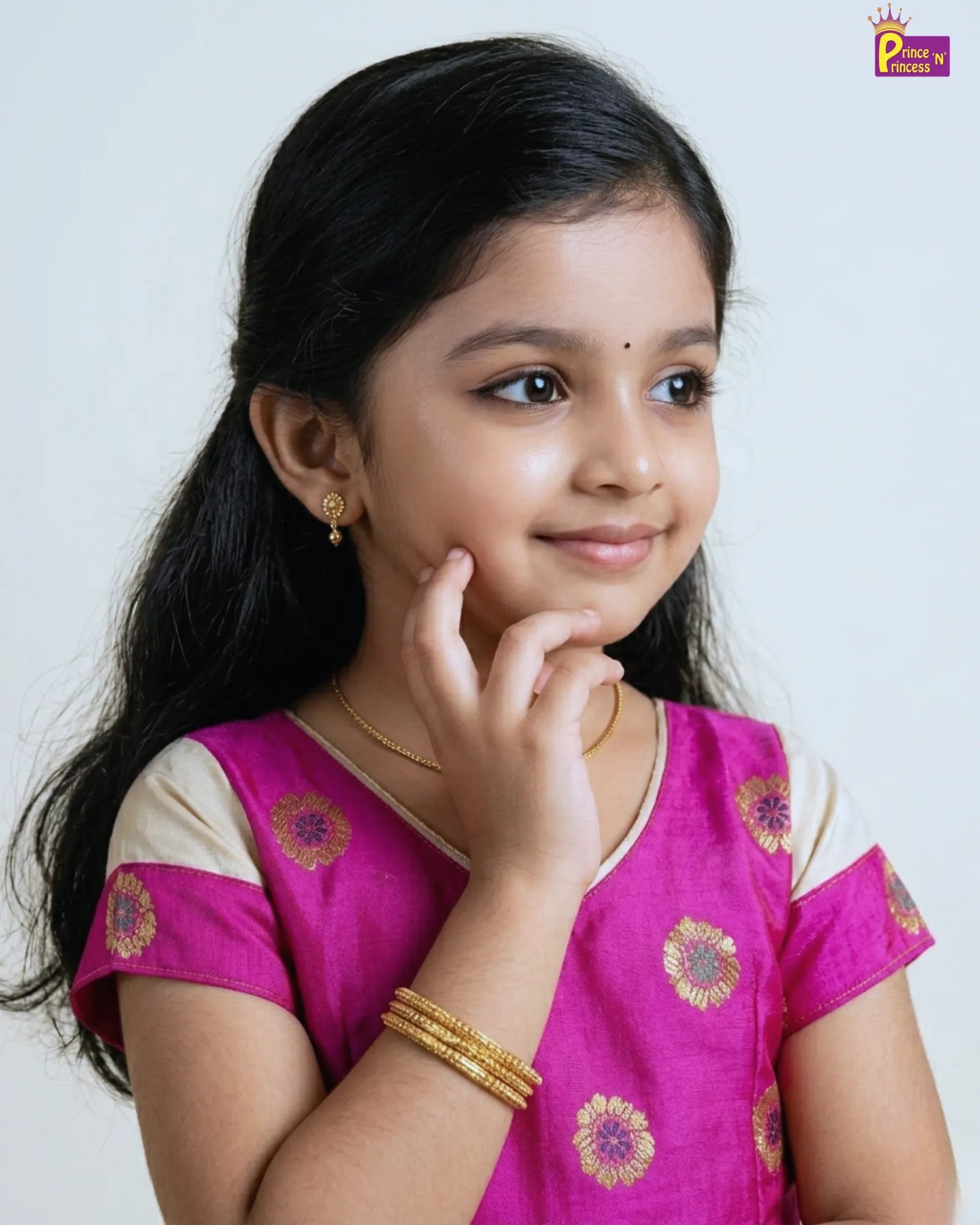 Kids Pink And Half white Traditional Pattu Pavadai PPP1346 for kids festival wear