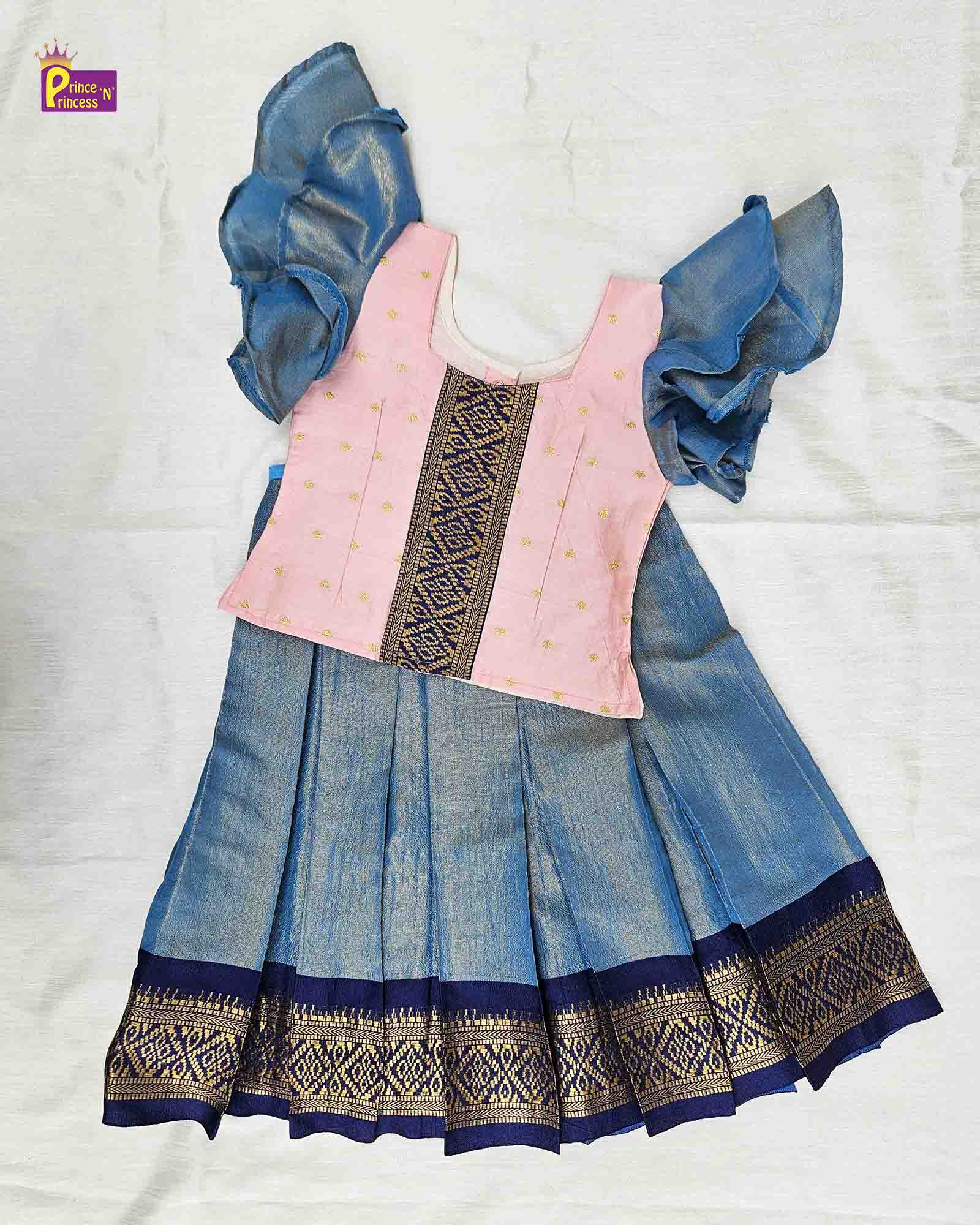Kids Pink Blue Traditional Pattupavadai PPP1495 - Prince N Princess