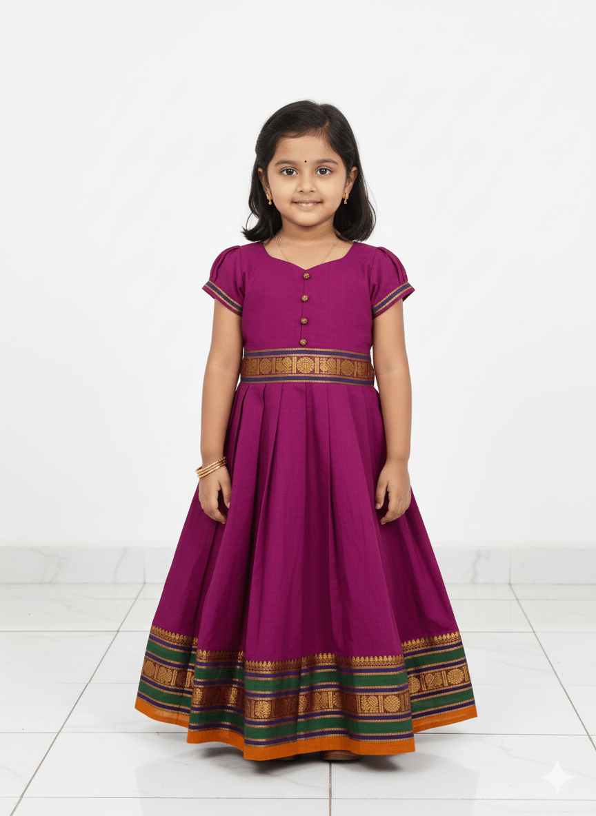 Kids Pink Chettinad Cotton Gown PG637 - Prince N Princess