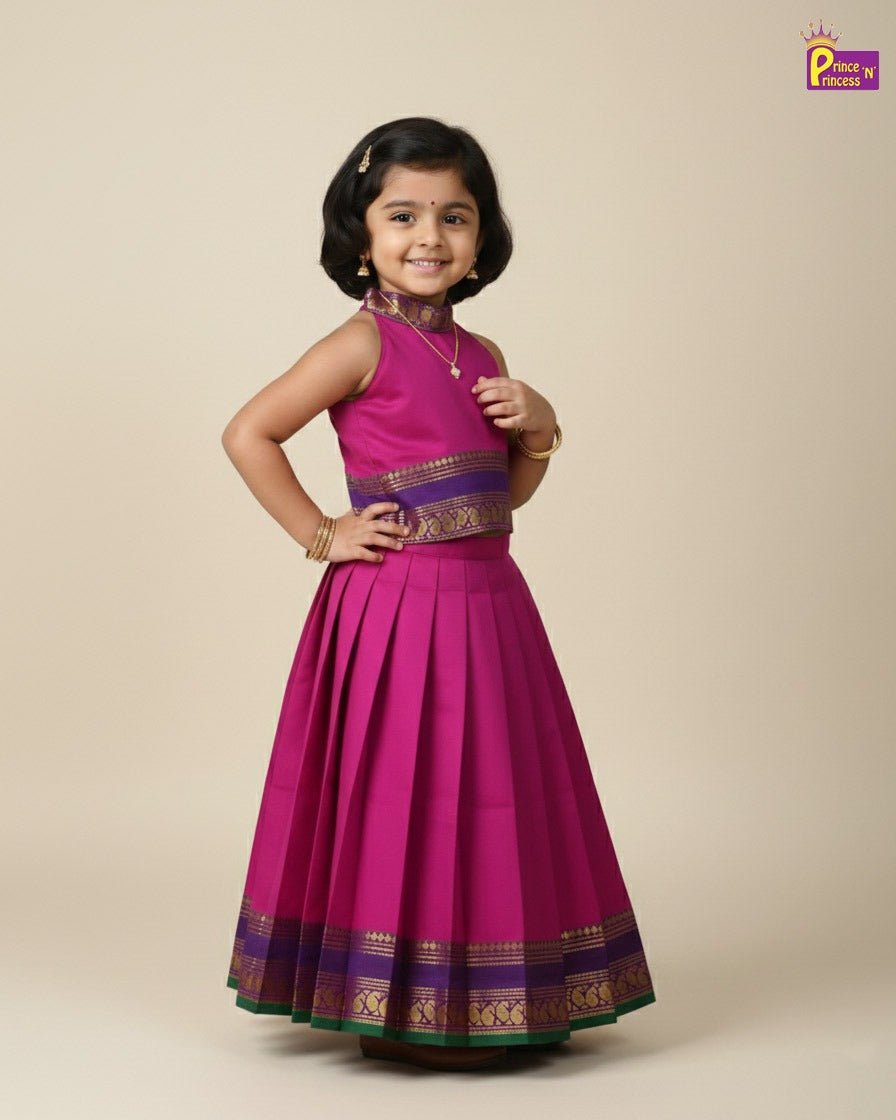 Kids Pink Chettinad Cotton Halter Neck Pavadai Sattai PPP2015 - Prince N Princess