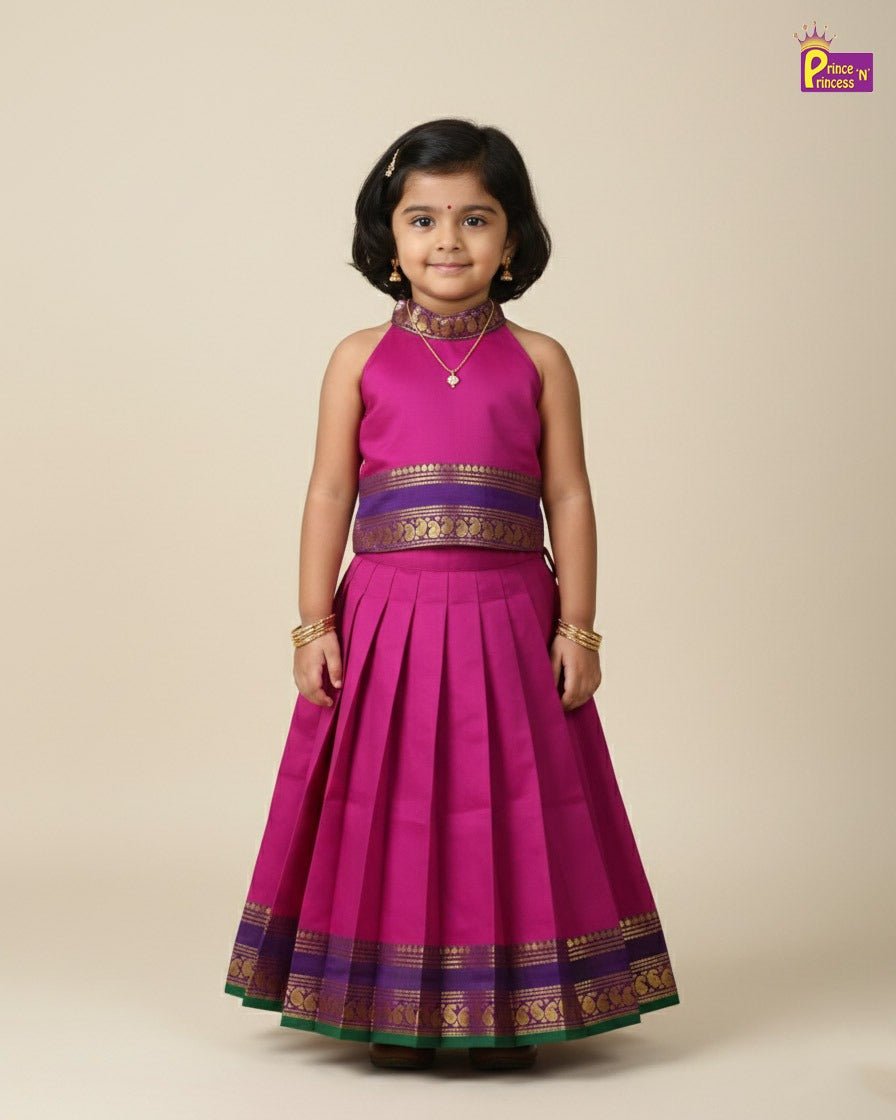 Kids Pink Chettinad Cotton Halter Neck Pavadai Sattai PPP2015 - Prince N Princess