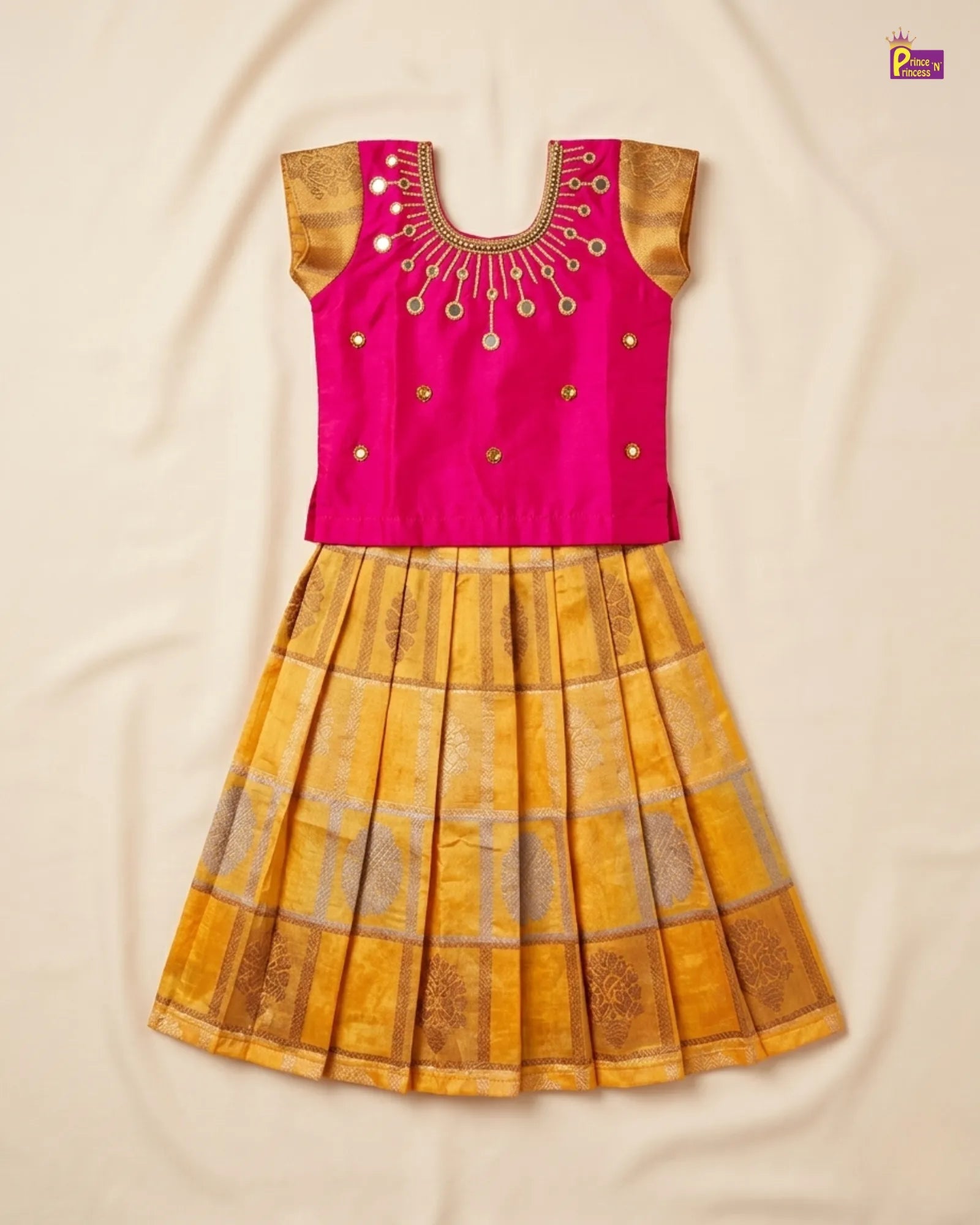 Kids Pink gold Traditional AARI Pattu Pavadai PPP923 for kids festival wear