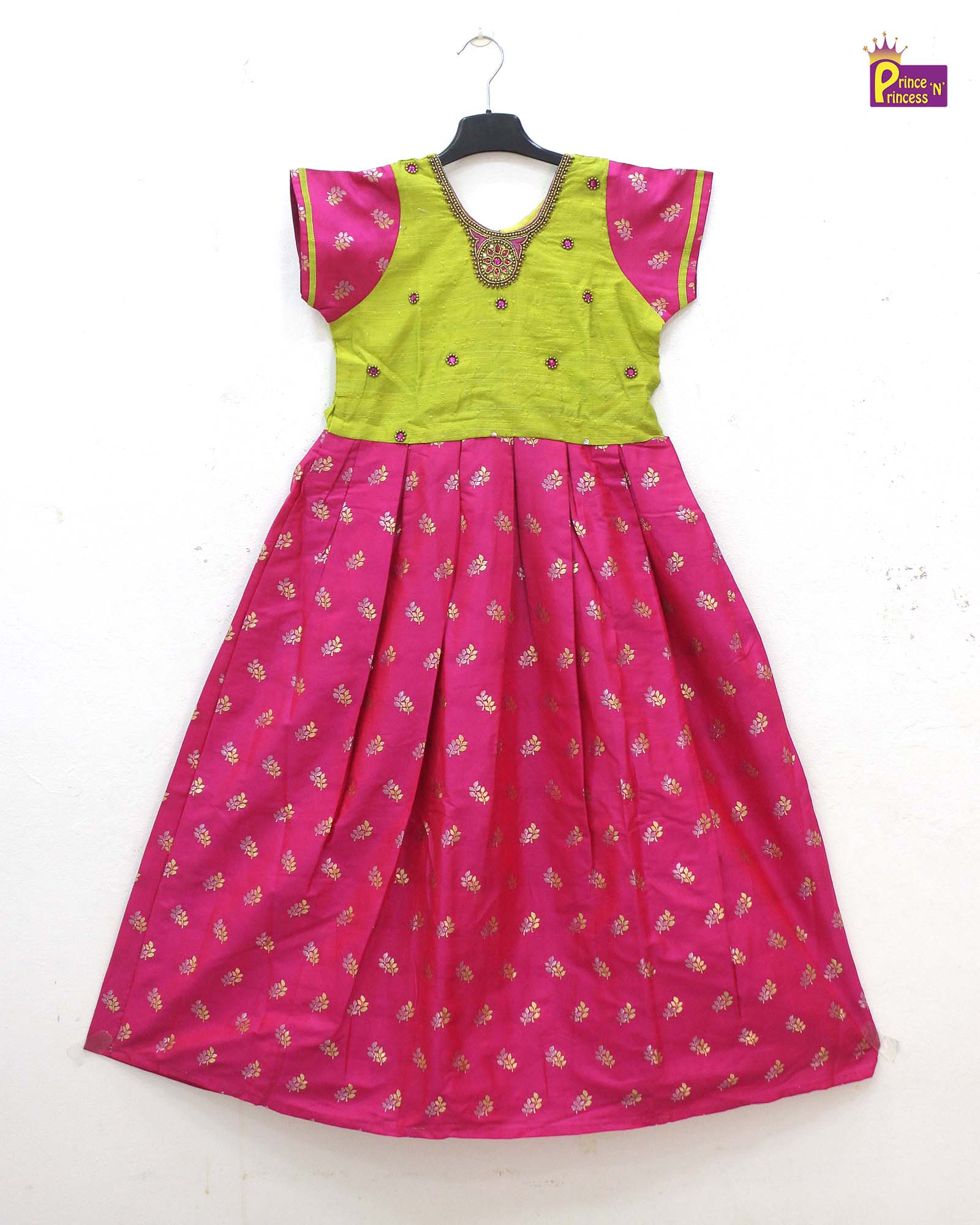 Kids Pink Green AARI Work Party Gown PG008 - Prince N Princess