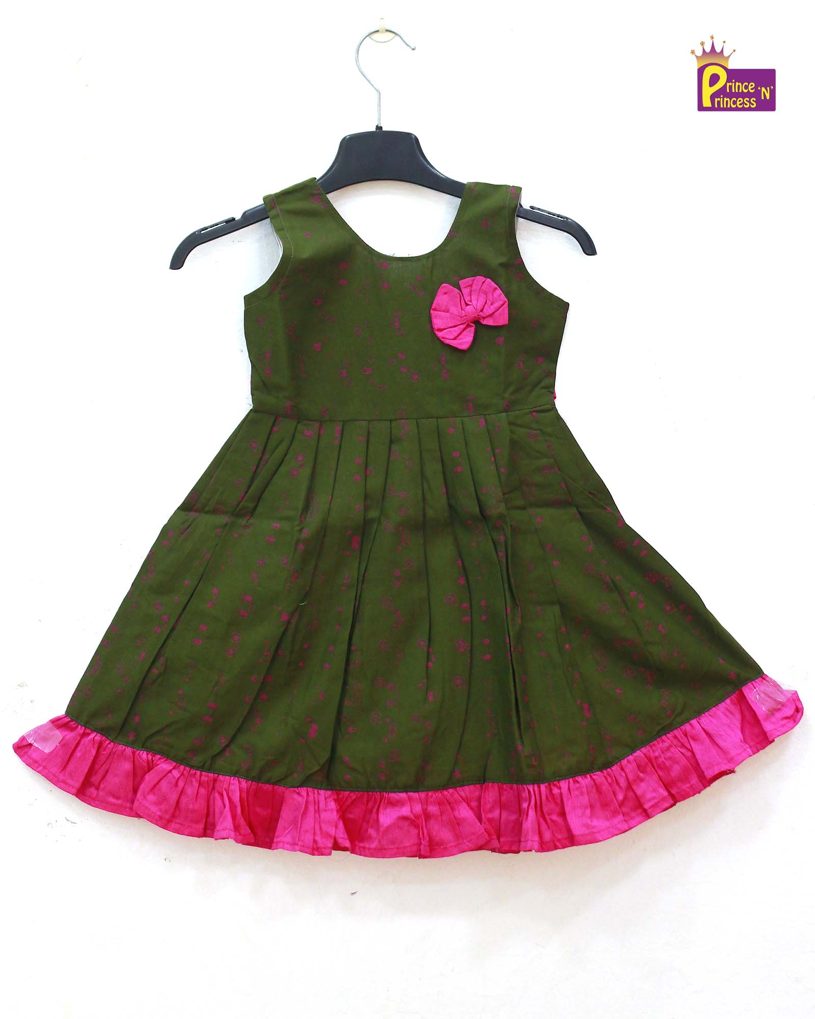 Kids Pink Green Frill Cotton Frock CF274 - Prince N Princess
