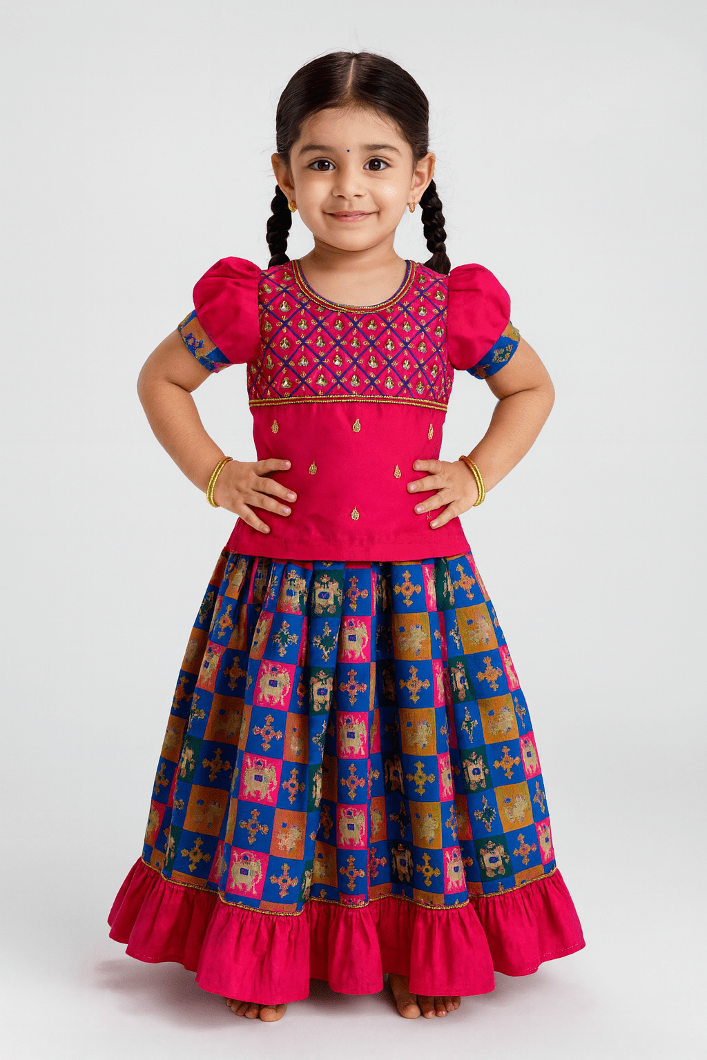 Kids Pink Multi Colour Heavy AARI Work Traditional Pattu Pavadai PPP1006 - Prince N Princess