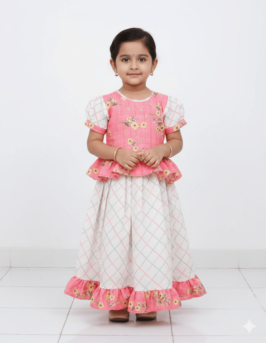 Kids Pink Print Cotton Tops Skirt PPP1025 - Prince N Princess