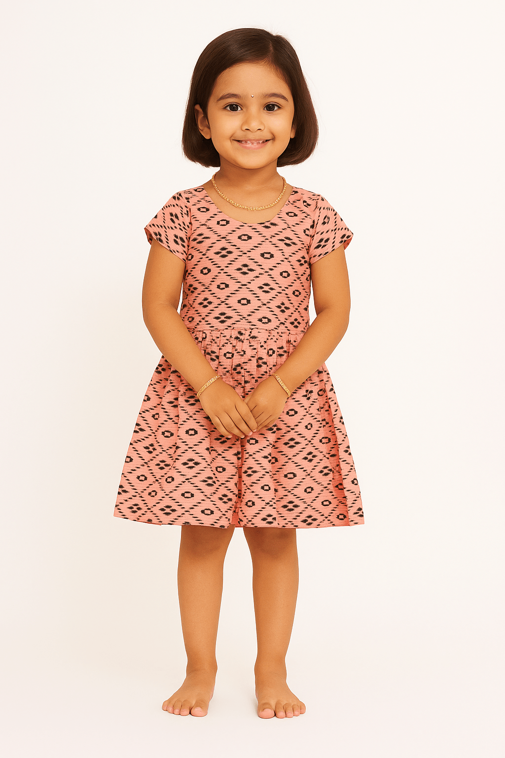 Kids Pink Printed Cotton Frock CF178 - Prince N Princess