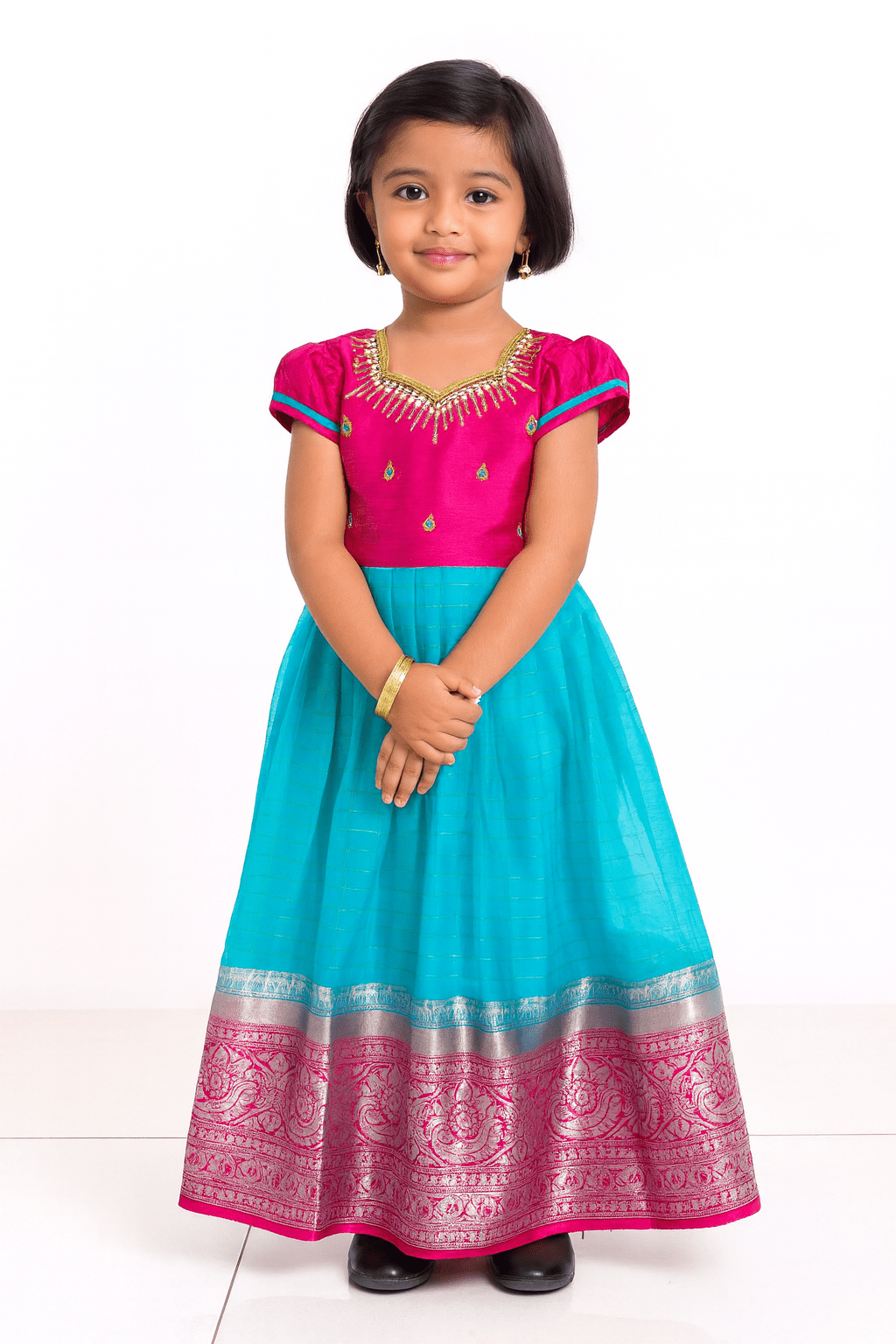 Kids Pink Skyblue Organza AARI Ethnic Party Gown PG347 - Prince N Princess