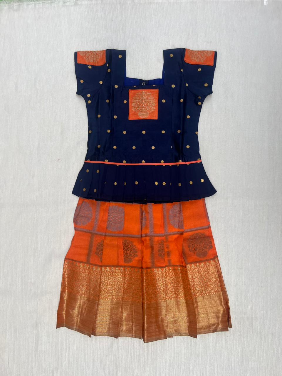 Kids Pink Skyblue Traditional Pattu Pavadai PPP1223 - Prince N Princess