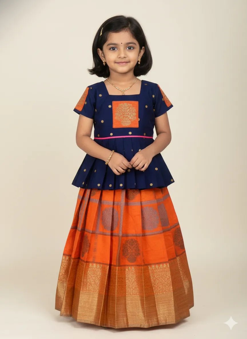 Kids Pink Skyblue Traditional Pattu Pavadai PPP1223 - Prince N Princess