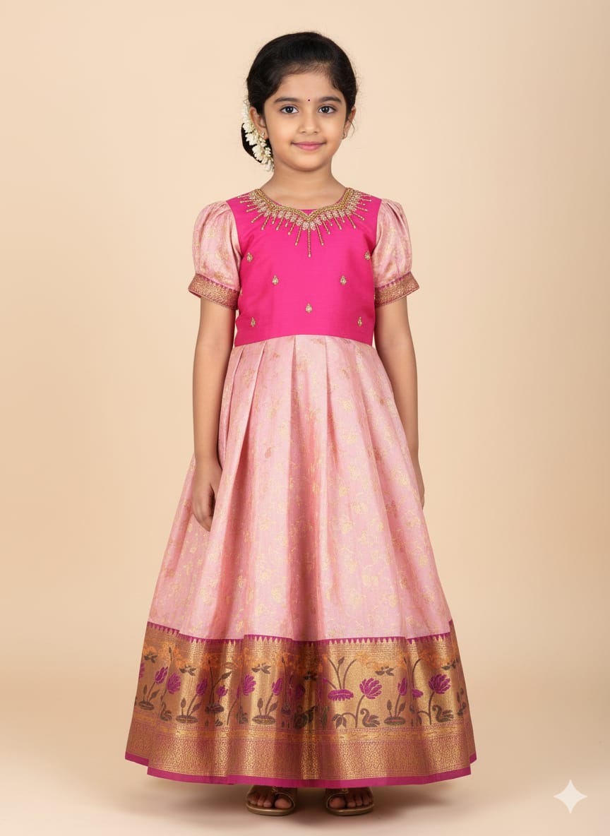 Kids Pink Tisue AARI Ethnic Party Gown PG625 - Prince N Princess