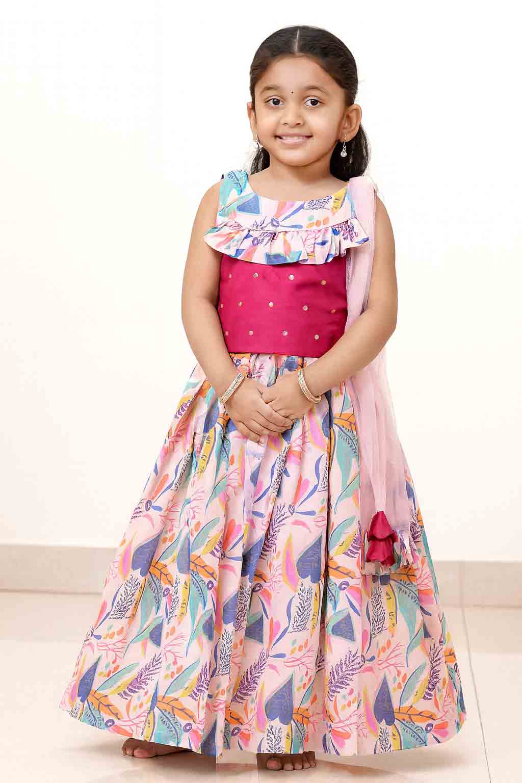 Kids Pink with Baby pink Lehenga Choli LC265 for kids festival wear