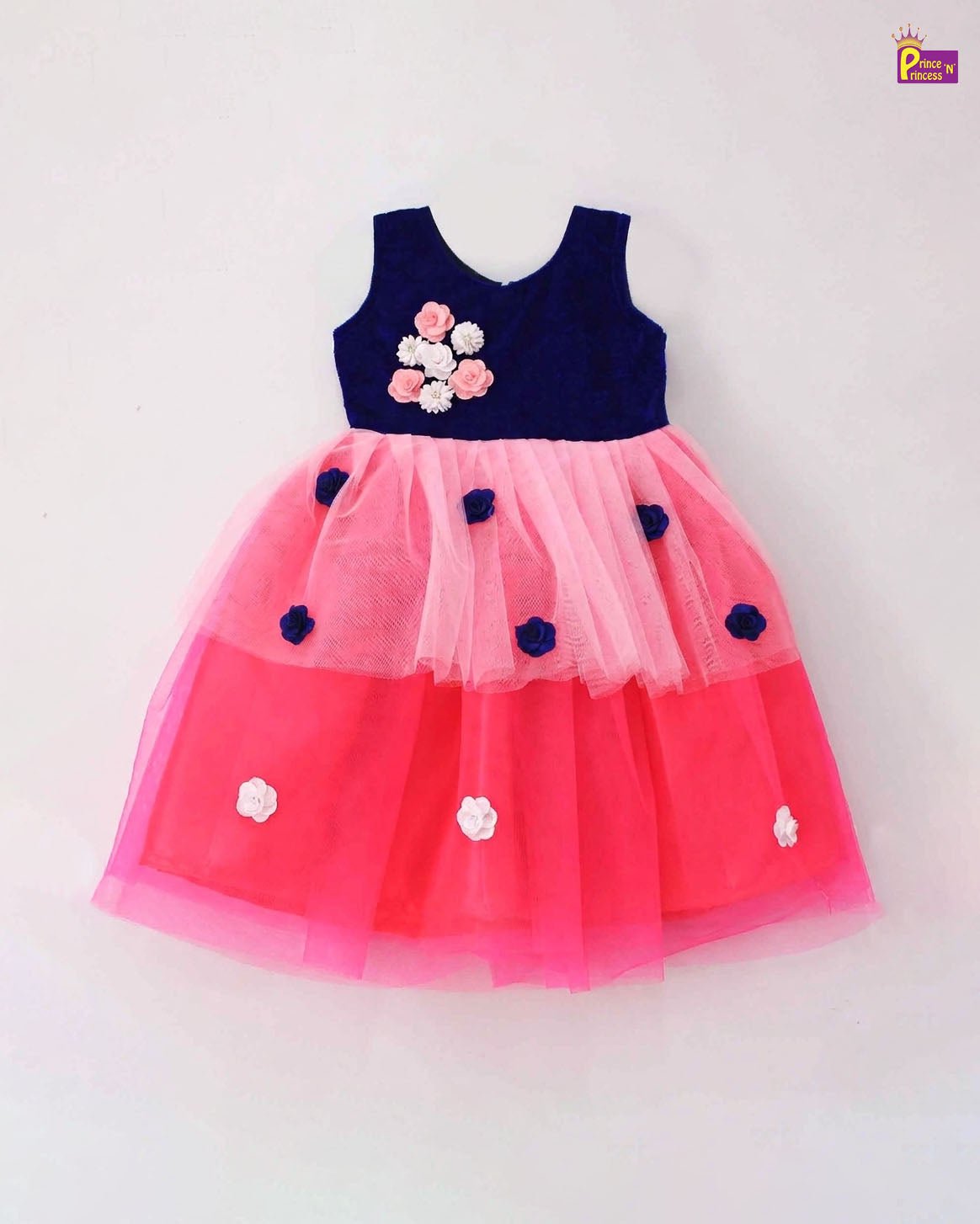 Kids Pink With Blue Party Frock LDF081 - Prince N Princess