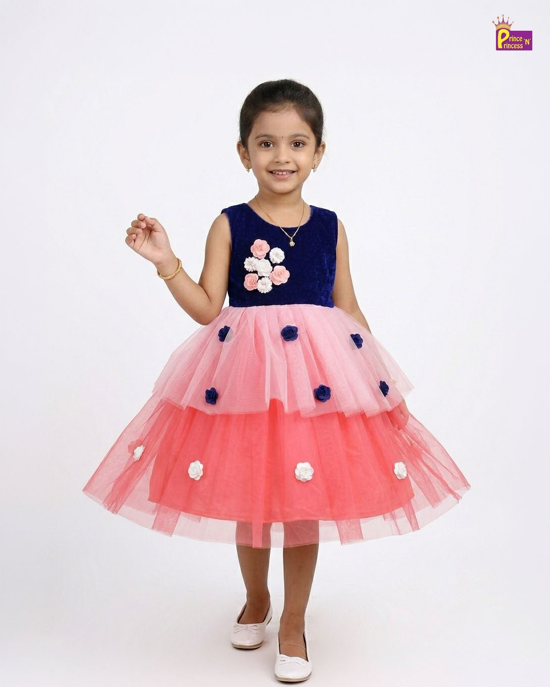 Kids Pink With Blue Party Frock LDF081 - Prince N Princess