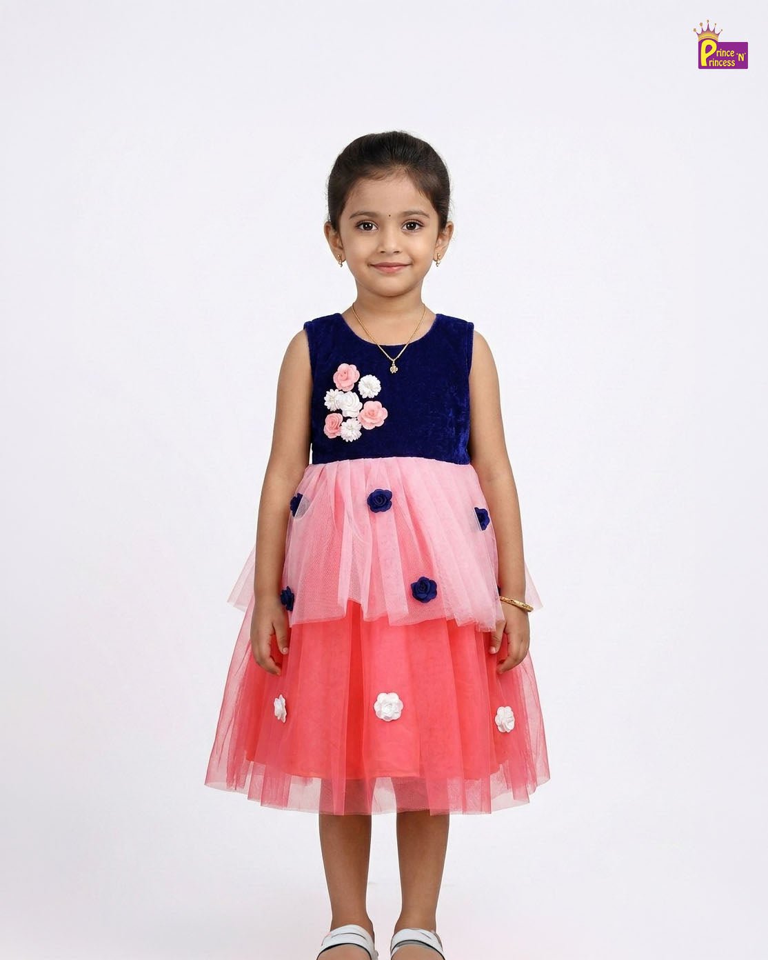 Kids Pink With Blue Party Frock LDF081 - Prince N Princess