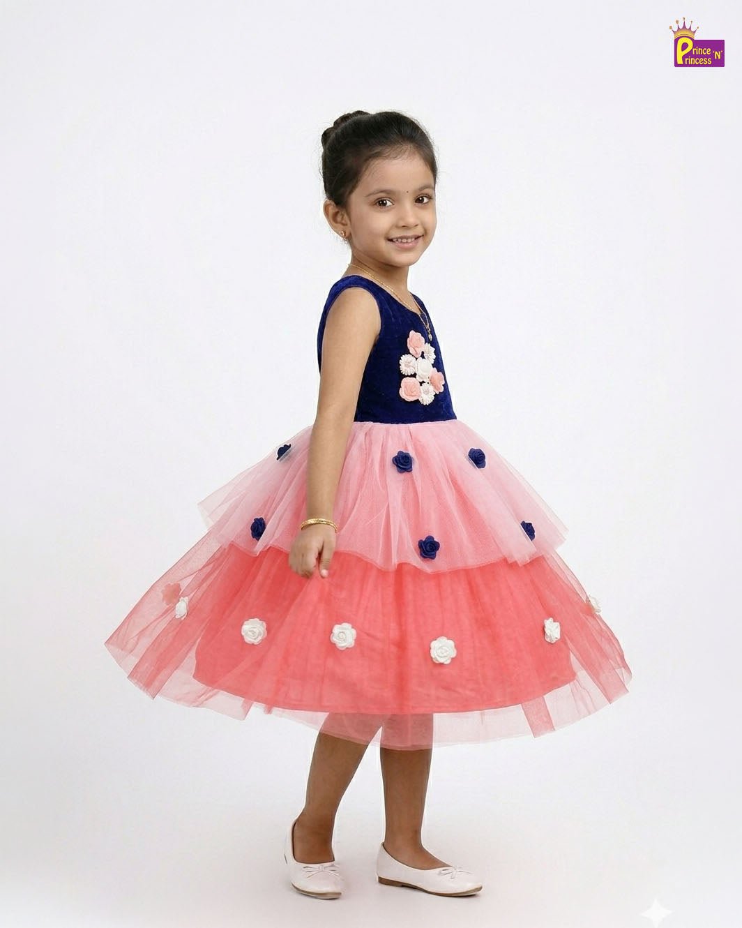 Kids Pink With Blue Party Frock LDF081 - Prince N Princess