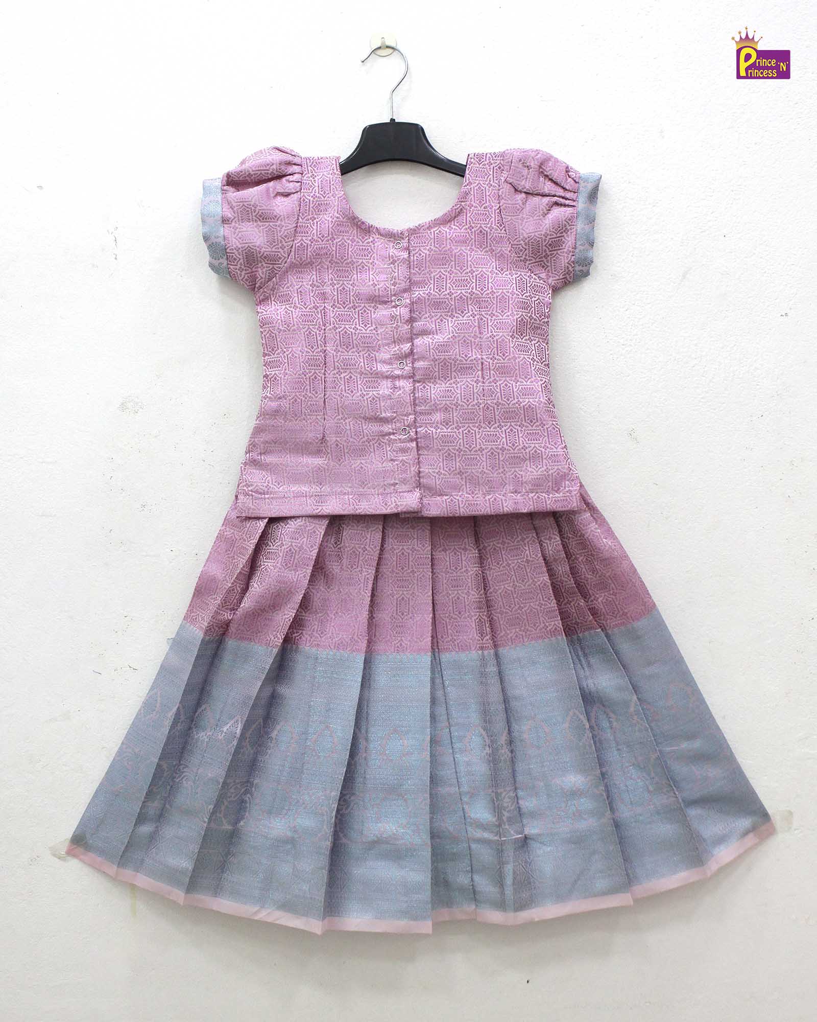 Kids Pink with Copper Blue Traditional Pattupavadai PPP1568 - Prince N Princess