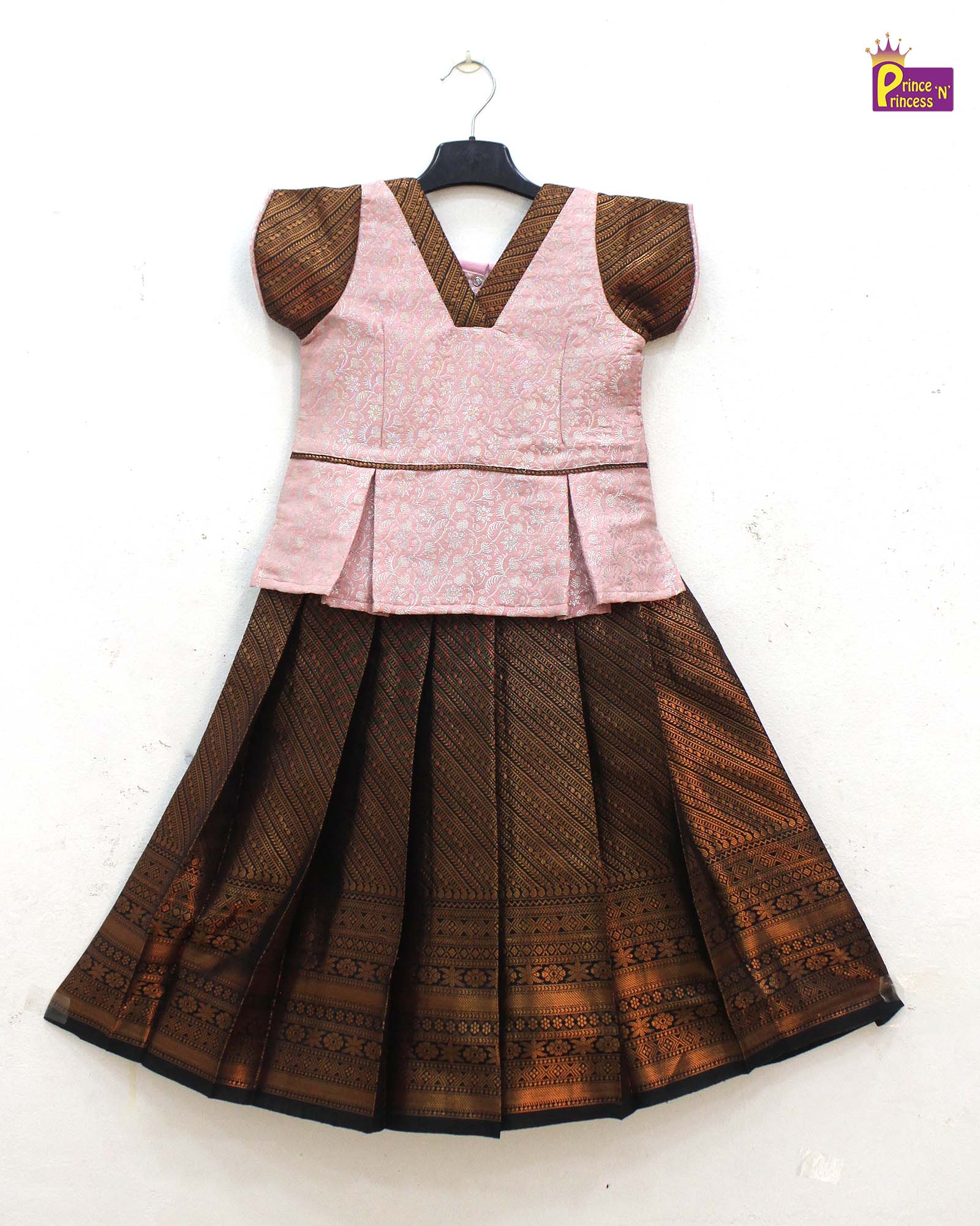Kids Pink with Copper Traditional Pattupavadai PPP1798 - Prince N Princess