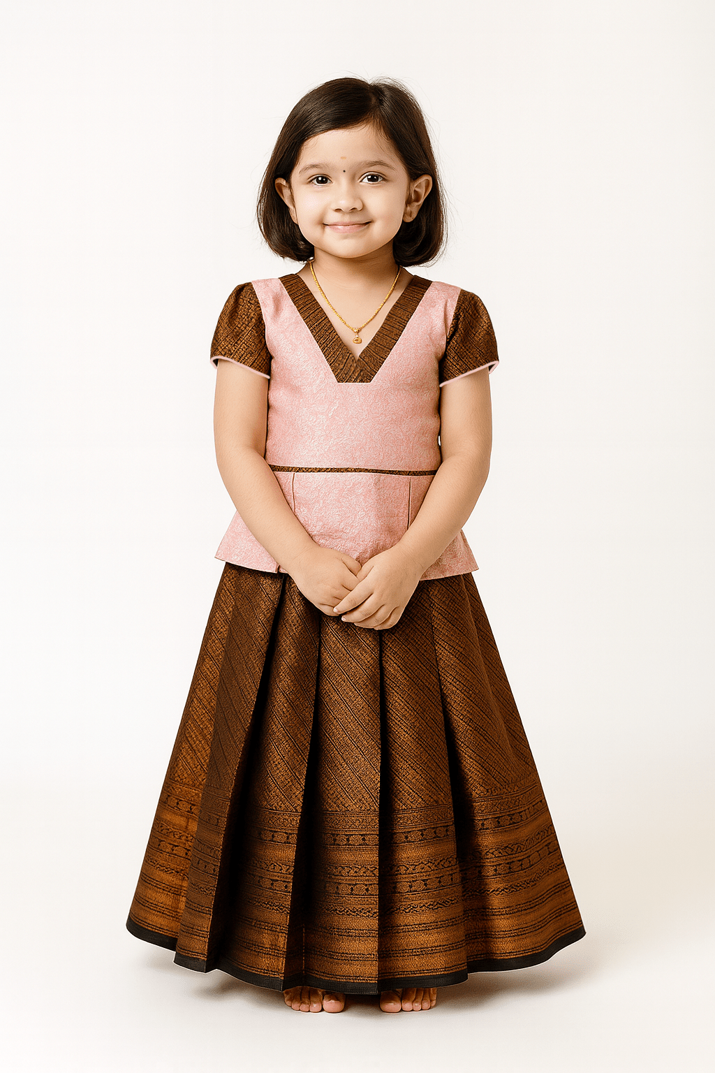 Kids Pink with Copper Traditional Pattupavadai PPP1798 - Prince N Princess