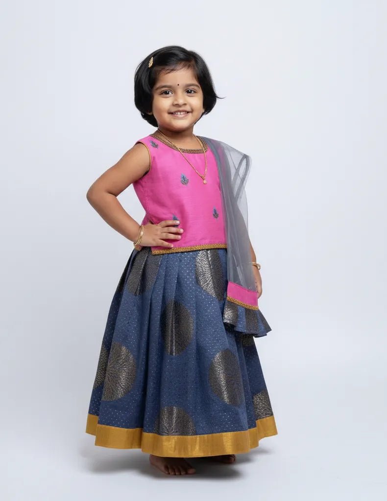 Kids Pink with Grey Emproidery Lehenga Choli LC290 - Prince N Princess