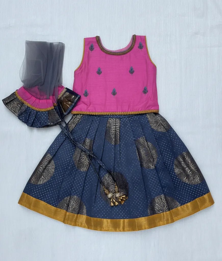 Kids Pink with Grey Emproidery Lehenga Choli LC290 - Prince N Princess