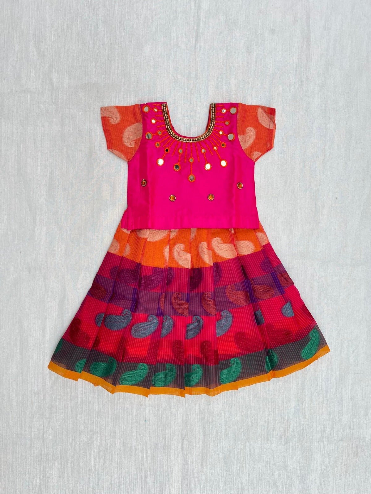 Kids Pink With Multi Colour Traditional AARI Pattu Pavadai PPP1816 - Prince N Princess
