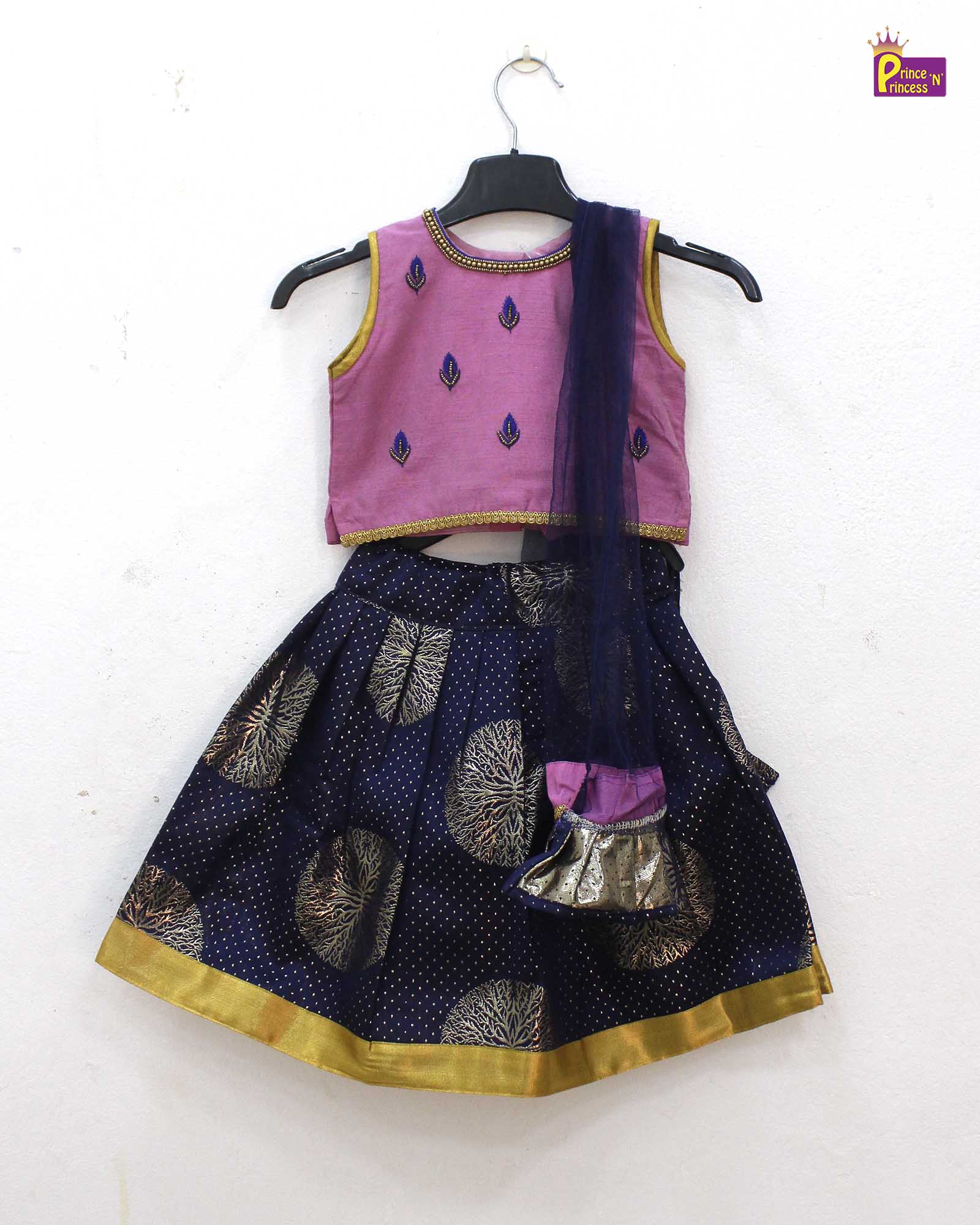 Kids Pink with Navy Emproidery Lehenga Choli LC127 - Prince N Princess
