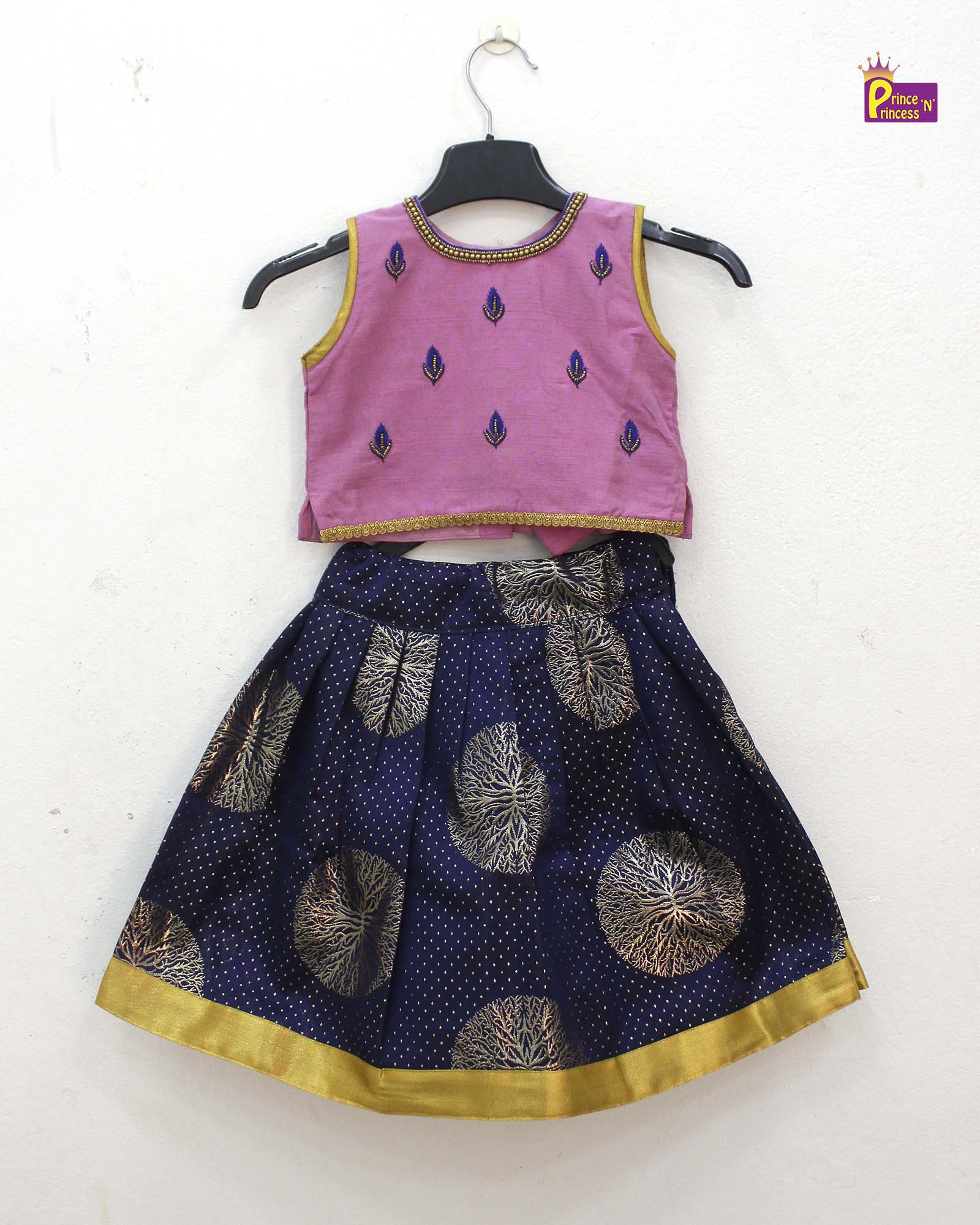 Kids Pink with Navy Emproidery Lehenga Choli LC127 - Prince N Princess