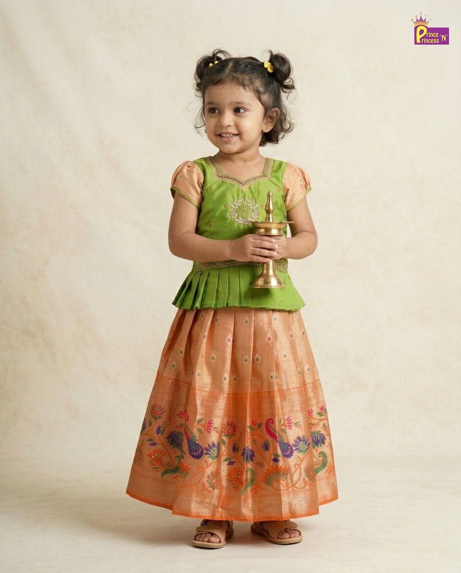 Kids Pink with Navy Traditional Aari Pattupavadai PPP1555 for kids festival wear