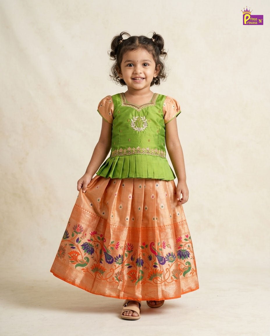 Kids Pink with Navy Traditional Aari Pattupavadai PPP1555 for kids festival wear