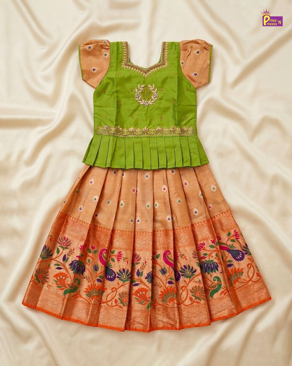 Kids Pink with Navy Traditional Aari Pattupavadai PPP1555 for kids festival wear