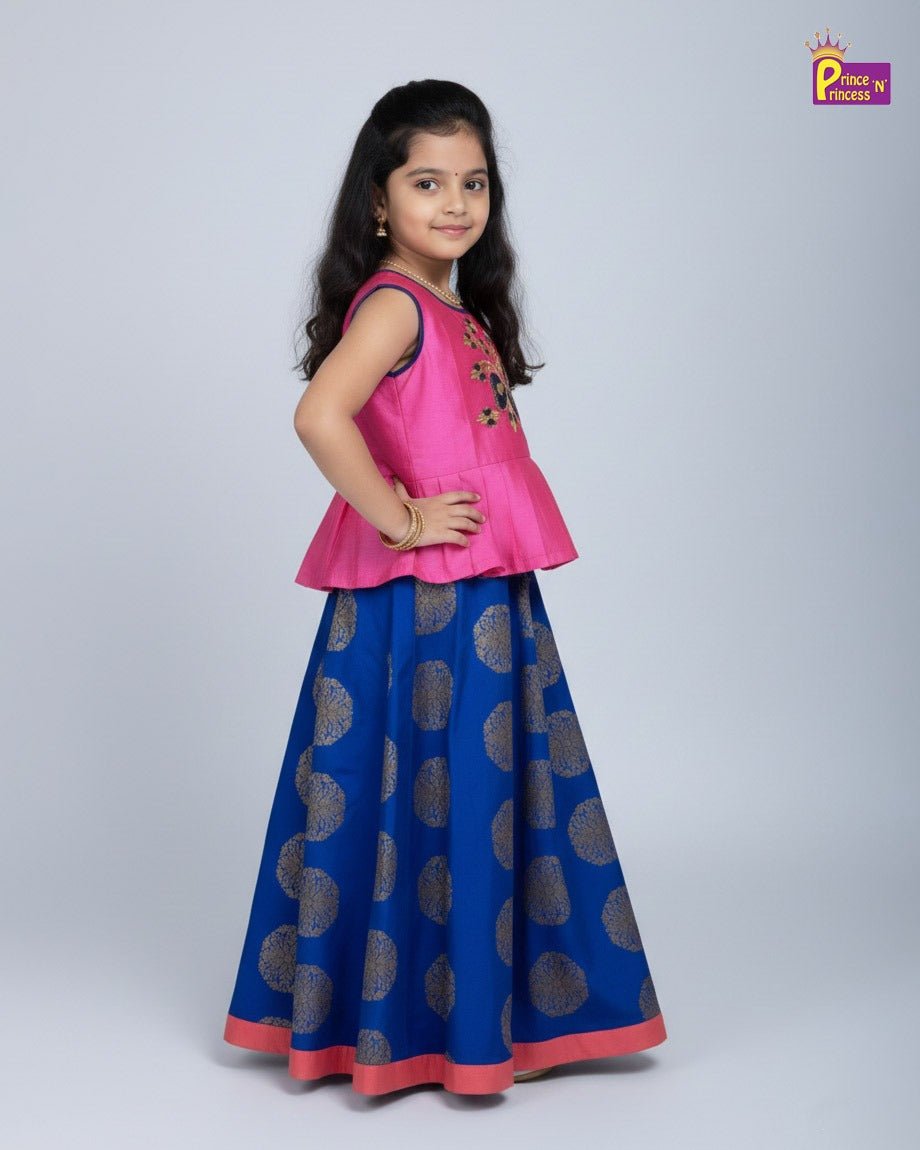 Kids Pink With NavyTraditional Pattupavadai PPP2006 - Prince N Princess