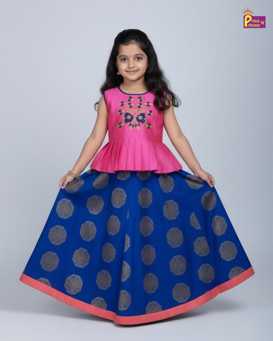 Kids Pink With NavyTraditional Pattupavadai PPP2006 - Prince N Princess