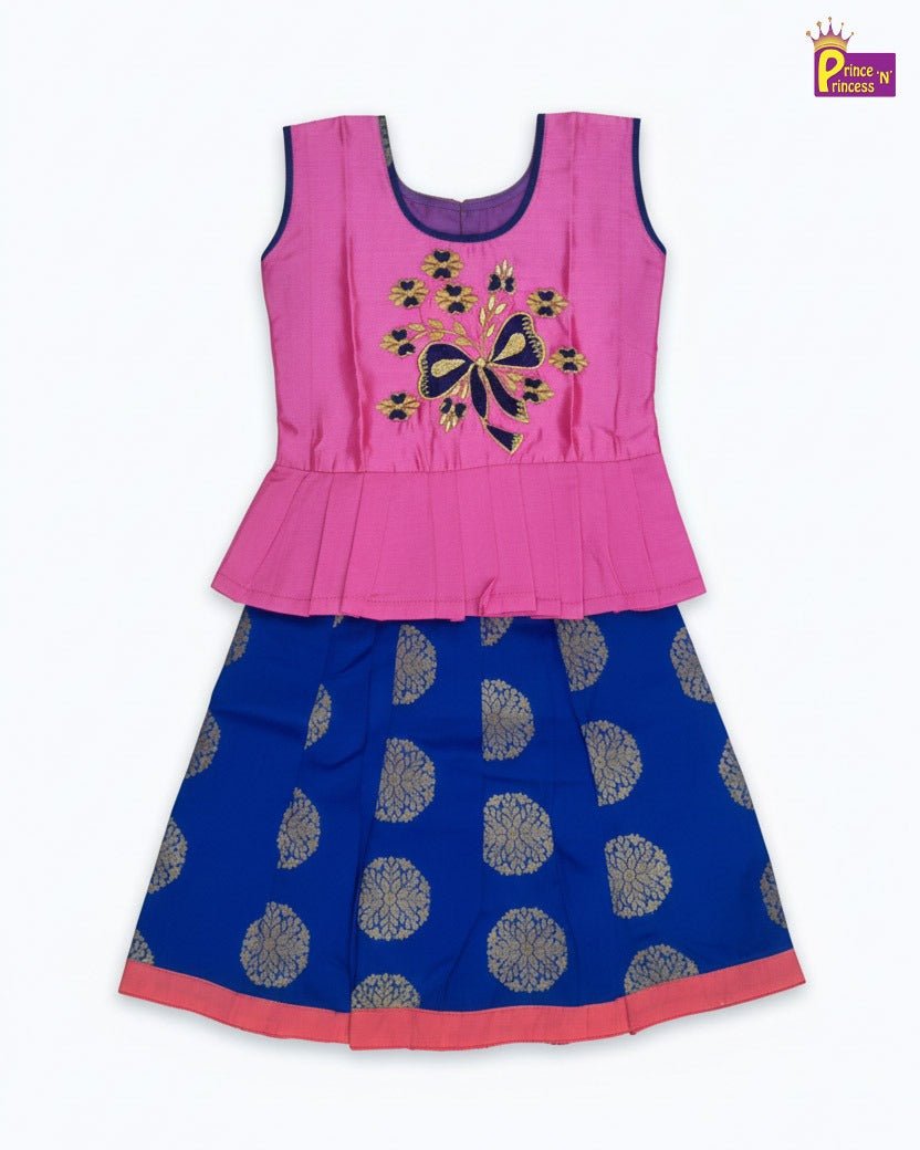 Kids Pink With NavyTraditional Pattupavadai PPP2006 - Prince N Princess