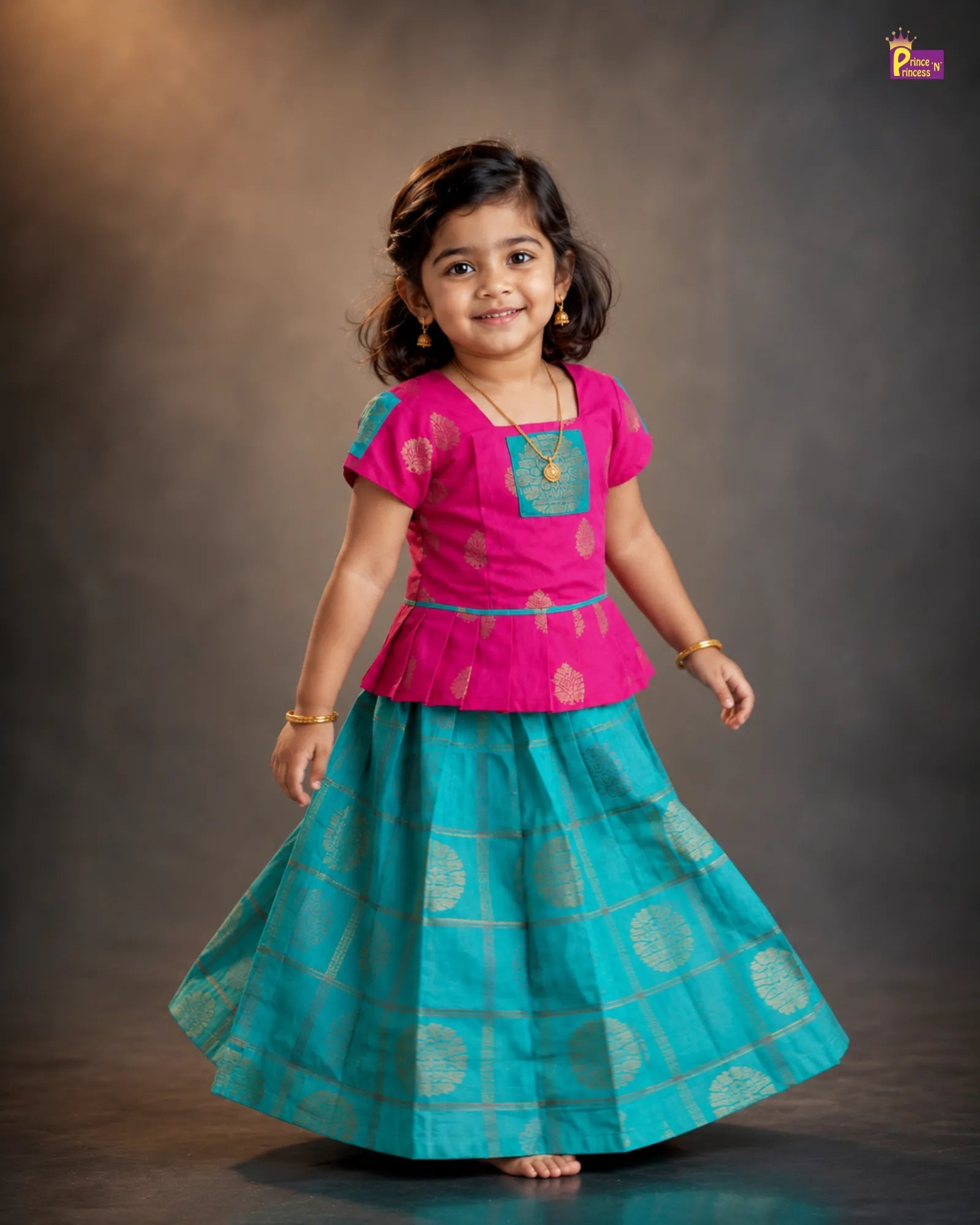 Kids Pink with Ramagreen Traditional Pattu Pavadai PPP1221 for kids festival wear