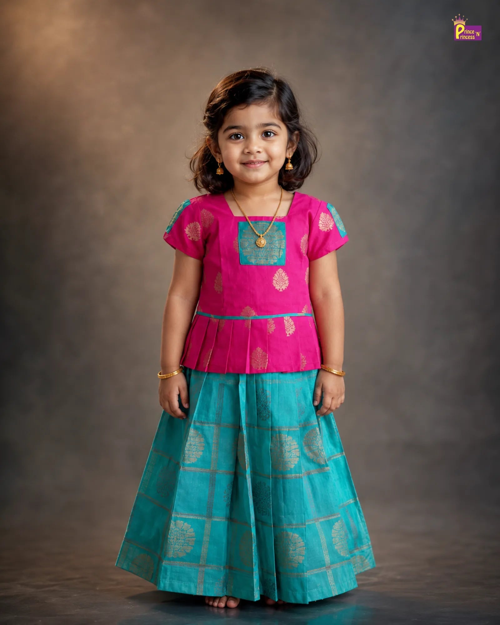 Kids Pink with Ramagreen Traditional Pattu Pavadai PPP1221 for kids festival wear