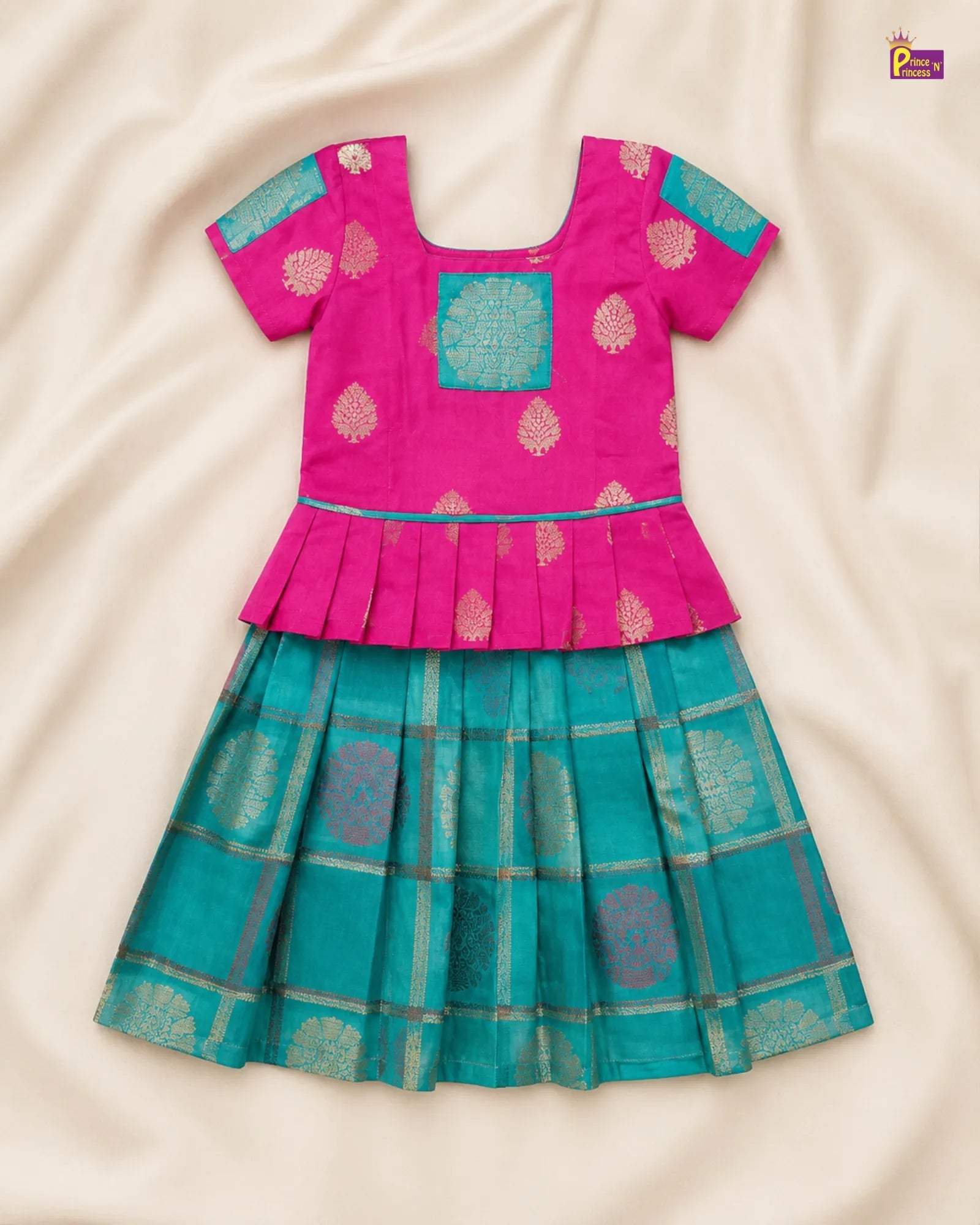 Kids Pink with Ramagreen Traditional Pattu Pavadai PPP1221 for kids festival wear