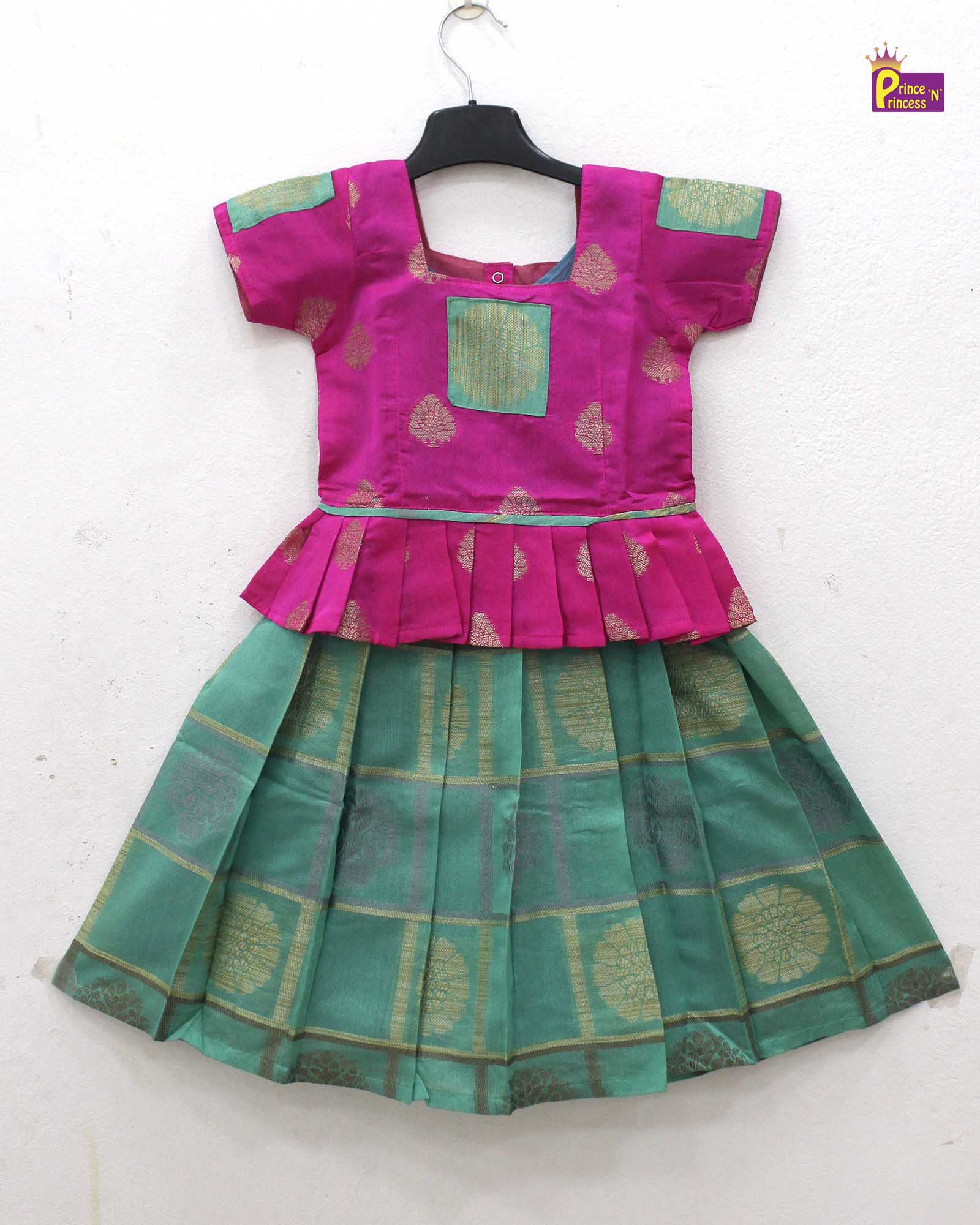 Kids Pink with Ramagreen Traditional Pattu Pavadai PPP1221 - Prince N Princess