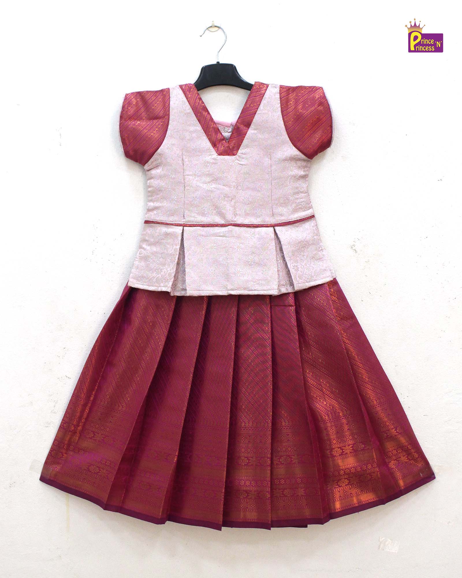 Kids Pink with Royal Pink Traditional Pattupavadai PPP1797 - Prince N Princess