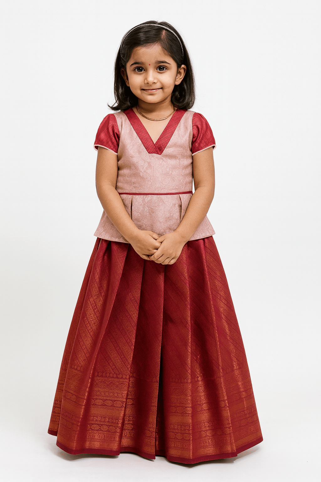 Kids Pink with Royal Pink Traditional Pattupavadai PPP1797 - Prince N Princess