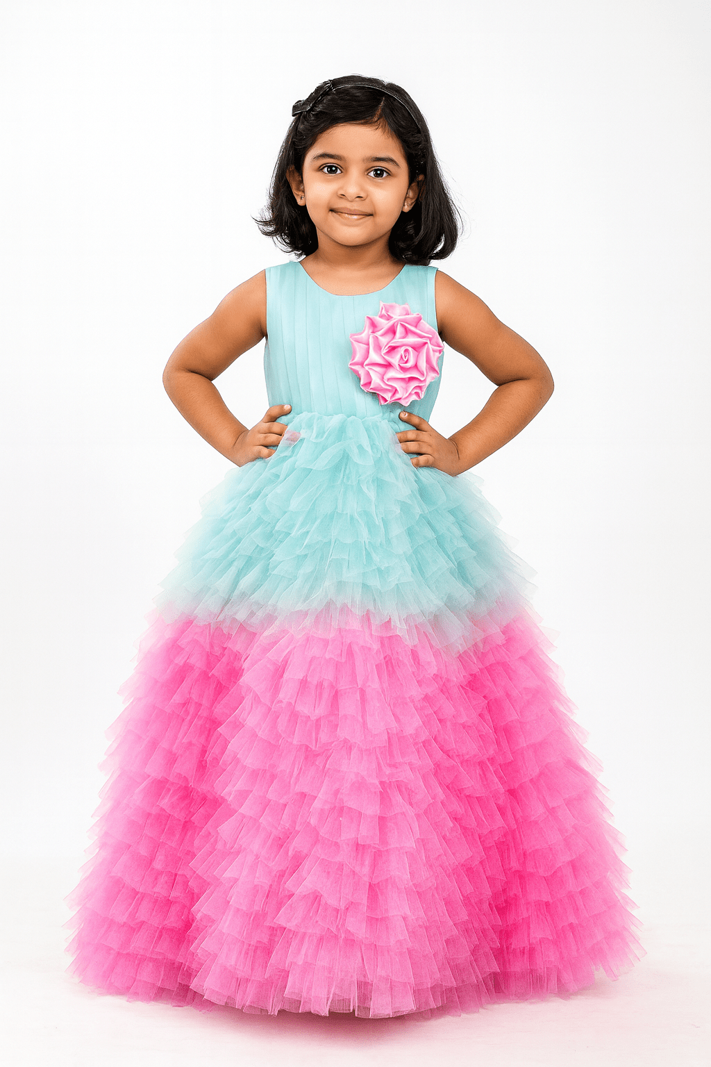 Kids Pink with skyblue Grand Birthday Gown BG136 - Prince N Princess