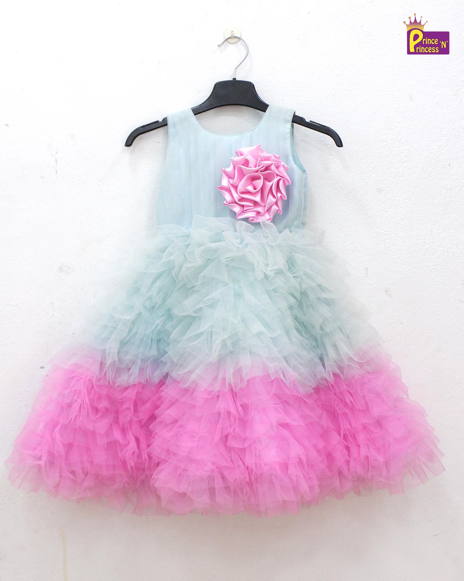 Kids Pink with skyblue Grand Birthday Gown BG136 - Prince N Princess